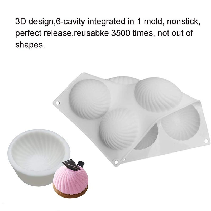 OCPO Kitchen Swirl Silicone Mold for Baking Mousse Cake, Pastry, Chocolate, Dessert, Pudding, Jelly, Cake Decorating Mold, 3D Swirl Shape (6-Cavity) - Image 3